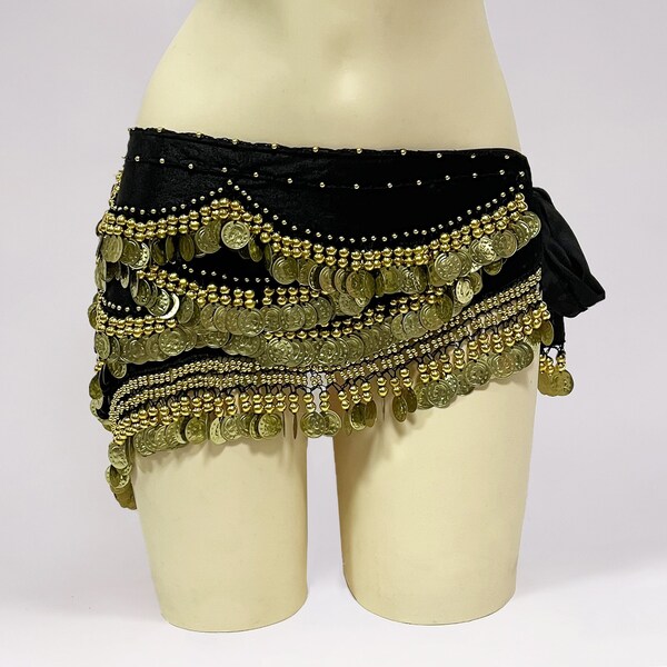 Leopard Velvet Tribal Belt Belly Dance Hip Scarf with Beads & Coins