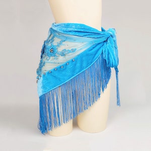 Belly Dance Hip Scarf Embroidered Wrap Shawl Fringes Triangle Belt with Metallic Studs