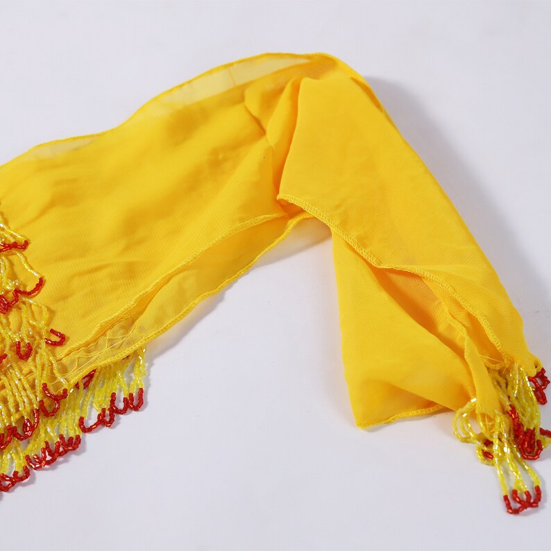 4 Rows Belly Dance Top Grade Hip Scarf Chiffon Wraps with Beading Fringes