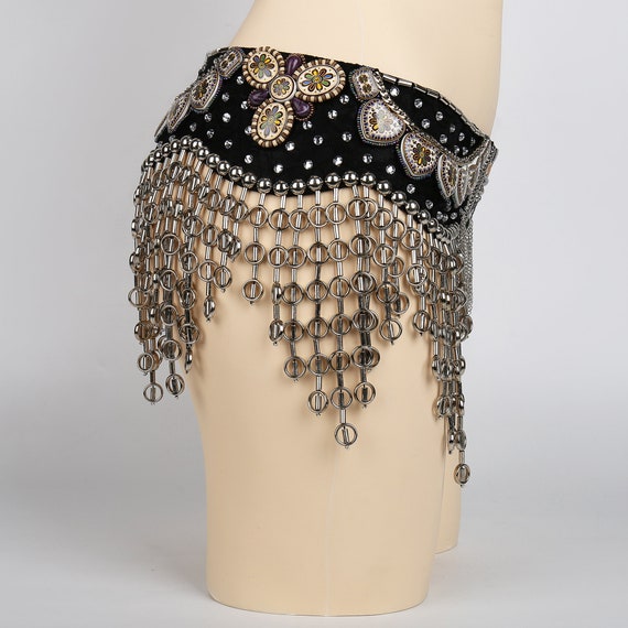 Punk Black Tribal Belly Dance Belt With Arabic Jewelry and Metal Chain  Drapes -  Sweden