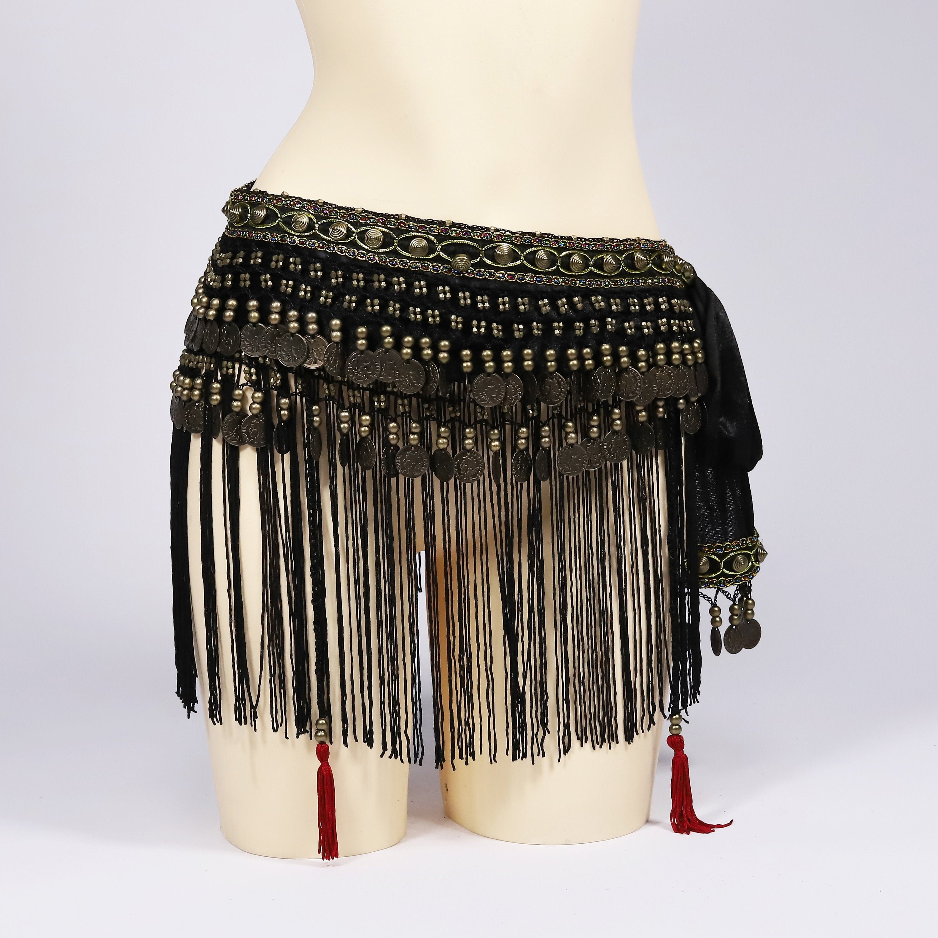 Tribal Belly Dance Hip Scarf Vintage Wrap Shawl Long Fringes