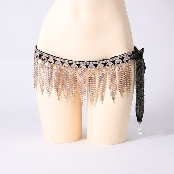 Crystal Rhinestones Belly Chain Body Jewelry Dance Belt with Diamonds Fringes