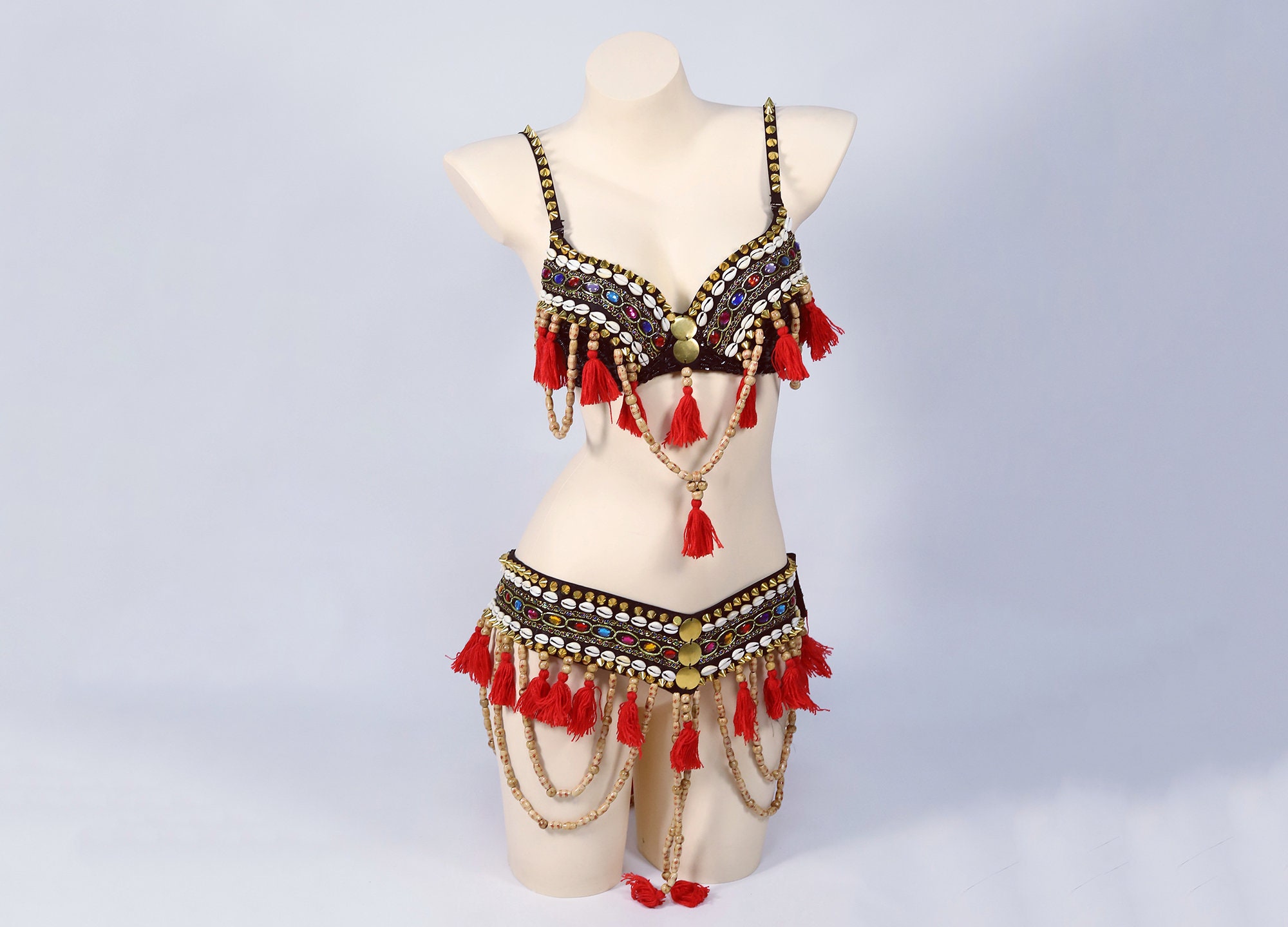 Tribal Belly Dance 2 Pieces Set Bra and Belt With Tassels 