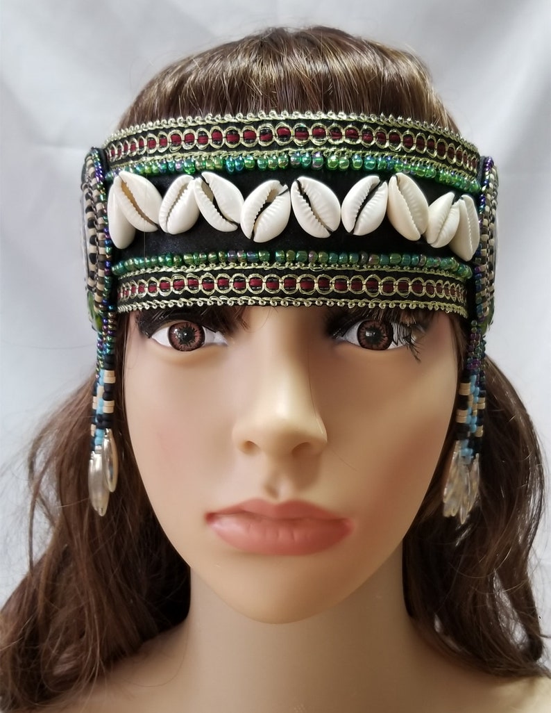 Tribal Belly Dance Headpiece with Shells Beads Fringes Jewelry Etsy