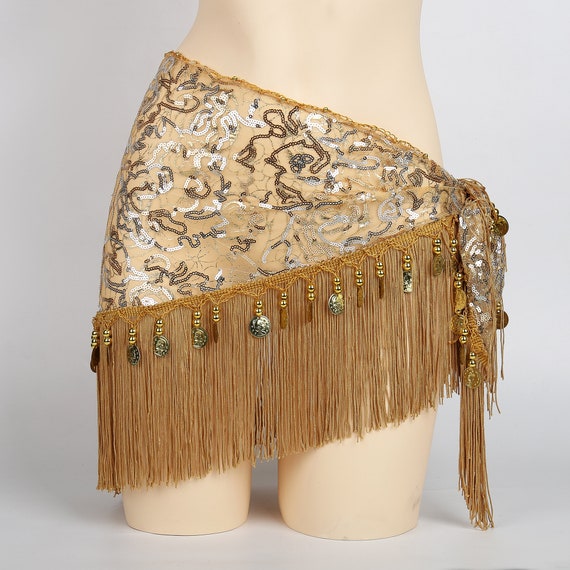 Camel Belly Dance Triangle Hip Scarf Sequins Wraps With Fringes 