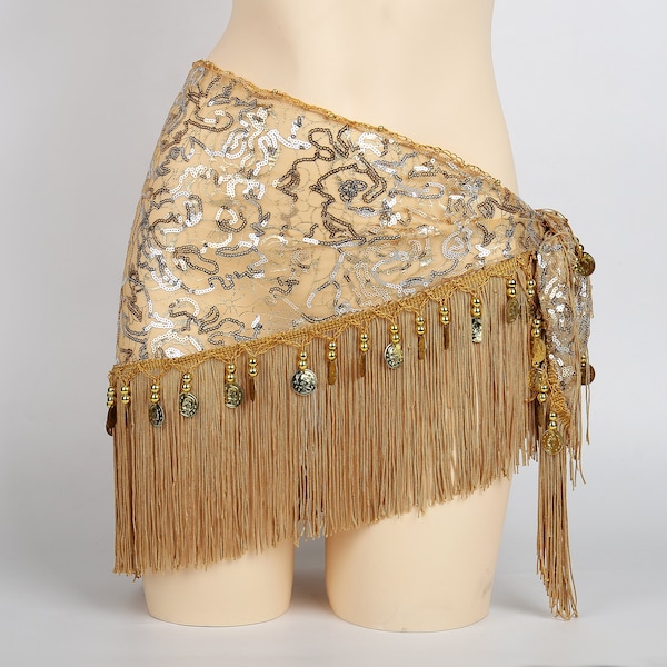 Camel Belly Dance Triangle Hip Scarf Sequins Wraps with Fringes