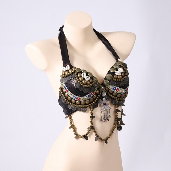 Shiny Tribal Style Belly Dance Bra ATS Tops With Bronze Coins