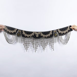 Punk Black Tribal Belly Dance Belt with Arabic Jewelry and Metal Chain Drapes image 10