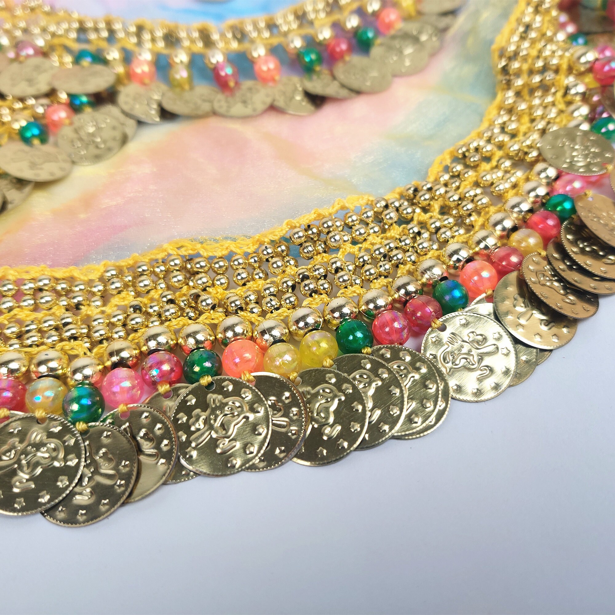 Bauchtanz Hüftschal Mit Glitzernden Pailletten - Roter Hüftschal Für Orientalischen Tanz