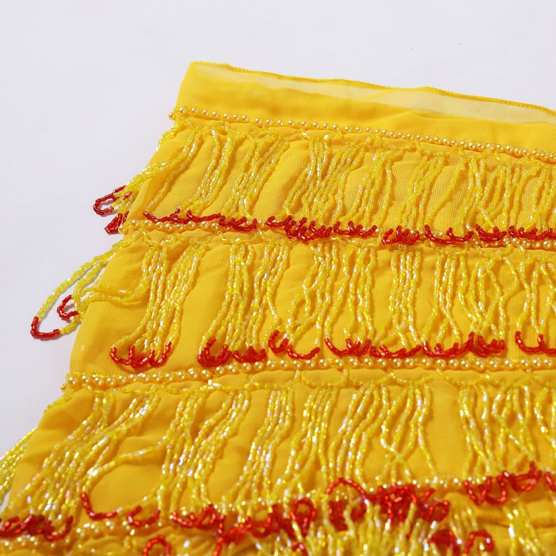 4 Rows Belly Dance Top Grade Hip Scarf Chiffon Wraps with Beading Fringes