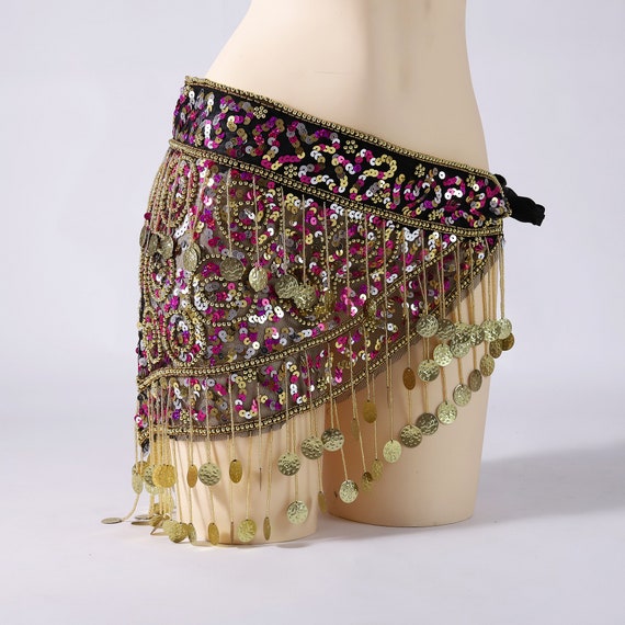 Foulard de hanche de danse du ventre orné avec perles multicolores