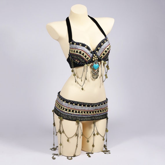 Women Tribal Belly Dance Costume 2 Pieces Set Zari Bra With Large Pendant Coins  Belt -  Canada