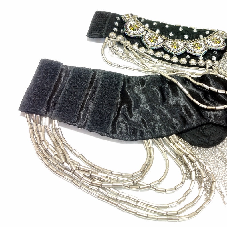 Punk Black Tribal Belly Dance Belt with Arabic Jewelry and Metal Chain Drapes image 9