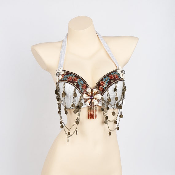 Tribal Fusion Embroidered Belly Dance Bra With Coins Swags -  Canada