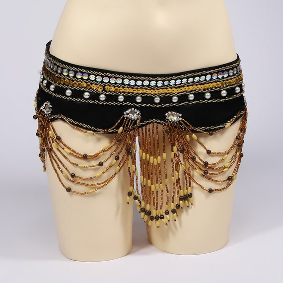 Vintage Tribal Belly Dance Coins Belt With Beading Drapes Sequins Hip Belts  