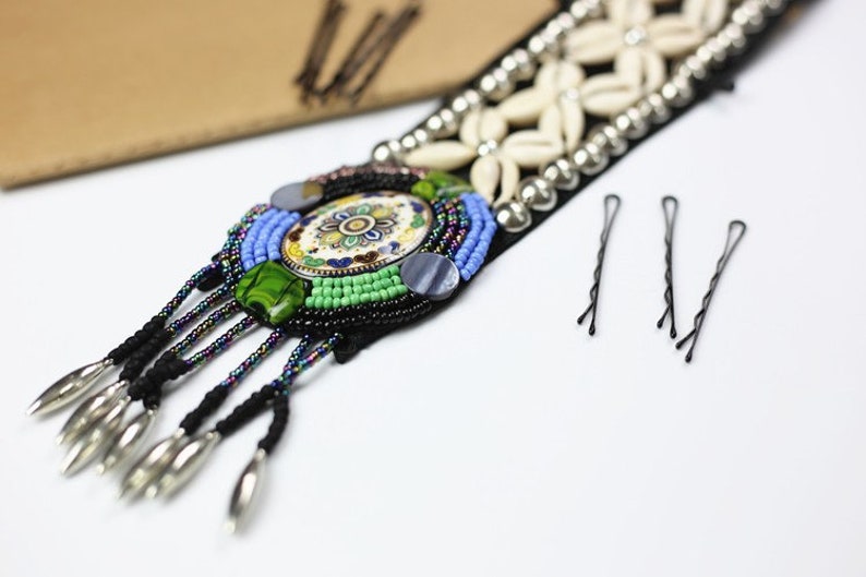 Belly Dance Tribal Headpiece With Coins and Cowry Shells Etsy