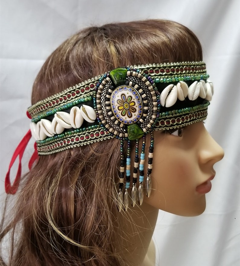 Tribal Belly Dance Headpiece with Shells Beads Fringes Jewelry Etsy