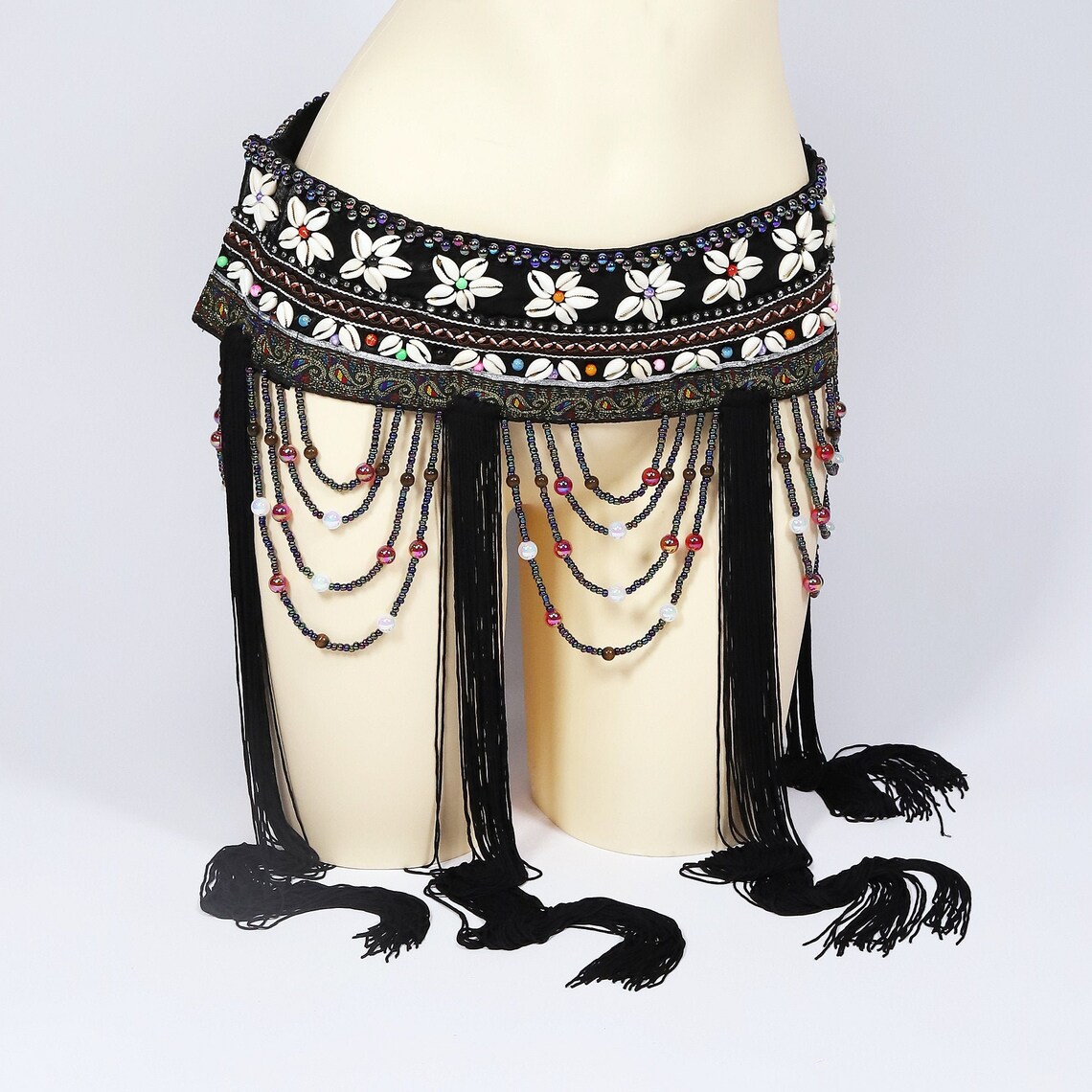 Belly Shell Black Vintage Tribal Belly Dance Shells Flower Belt with Long | Etsy