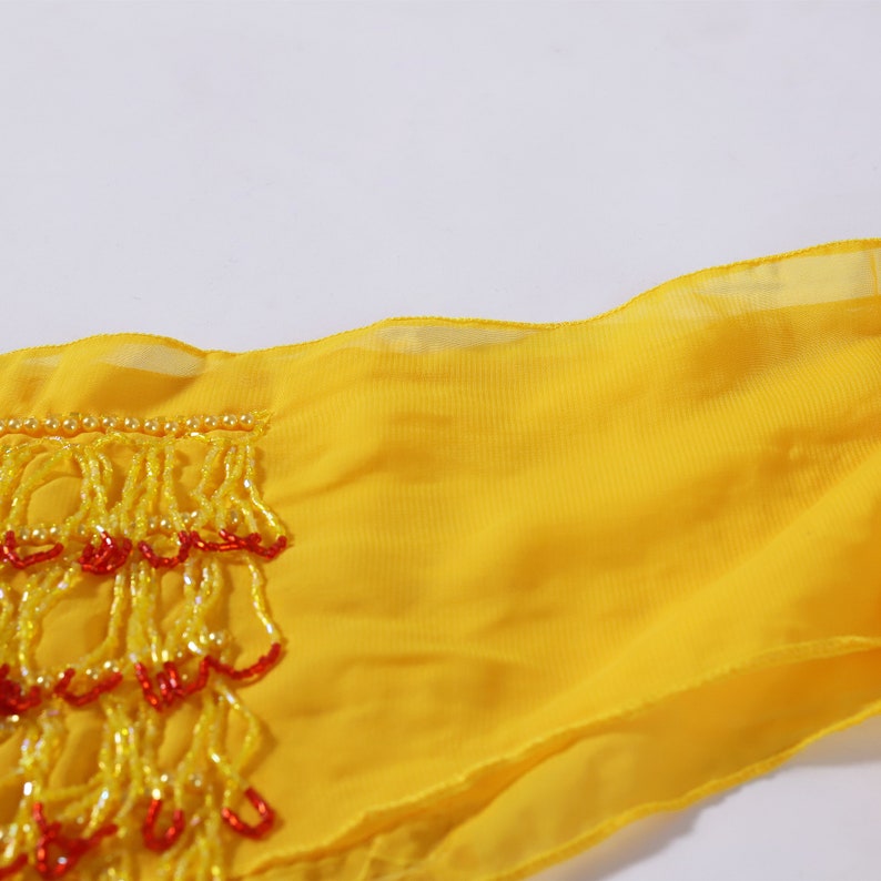 4 Rows Belly Dance Top Grade Hip Scarf Chiffon Wraps with Beading Fringes