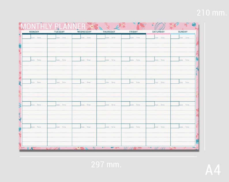 Monthly Planner Notebook Monthly planner А4 Monthly planner Etsy