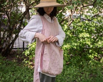 Garden Apron, Linen Utility Apron, Linen Apron Dress, Gifts for Mom Dusty-pink Gardening gift