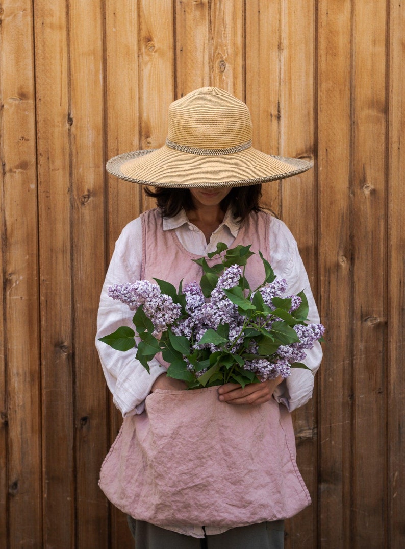 Garden Apron, Linen Utility Apron, Linen Apron Dress, Gifts for Mom Dusty-pink Gardening gift image 4