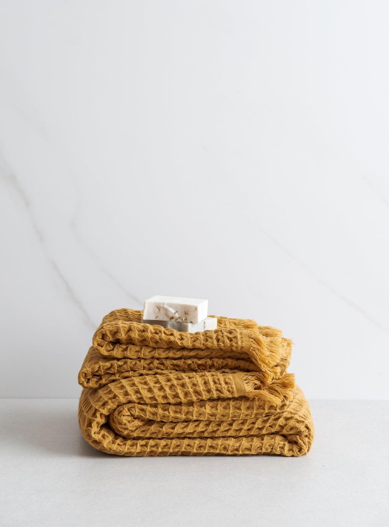 Turkish hand towel Waffle Mustard image 1