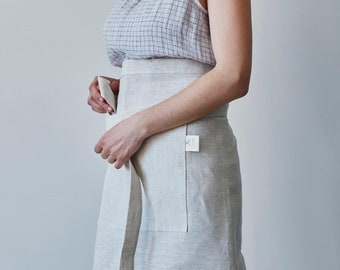 Linen Half Apron | Half Apron with Pockets | Half Apron for Her | Oatmeal Half Apron | Cafe Apron | Barista | Cooking Apron | Zero Waste