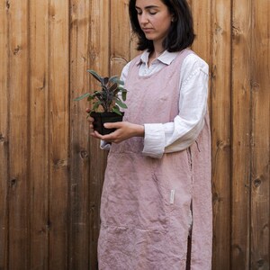 Garden Apron, Linen Utility Apron, Linen Apron Dress, Gifts for Mom Dusty-pink Gardening gift Pink