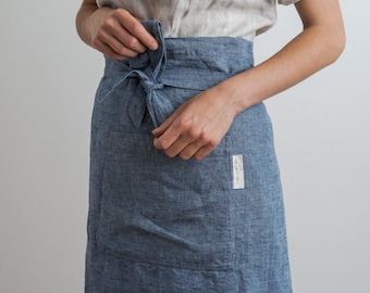 Half Linen Apron - Navy