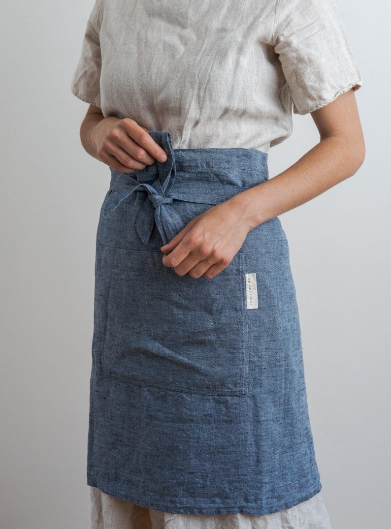 Half Linen Apron Navy image 1