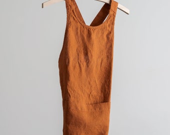 Linen Kids Apron - Burnt Orange