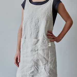 Linen Apron Oatmeal | Pinafore Kitchen Apron | Oatmeal Garden Apron | Apron for Woman | Minimalist | Washed Linen | Apron with pockets