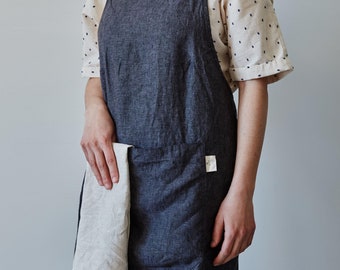 Linen Apron Anthracite | Pinafore Kitchen  | Anthracite Garden Apron | Apron for Woman | Minimalist | Washed Linen | Apron with pockets