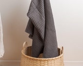 Waffle Cotton Throw, Soft Natural Blanket in Charcoal Grey
