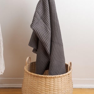 Waffle Cotton Throw, Soft Natural Blanket in Charcoal Grey