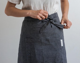 Linen Half Apron | Half Apron with Pockets | Half Apron for Her | Anthracite Half Apron | Cafe Apron | Barista | Cooking Apron | Zero Waste