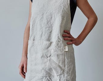 Oatmeal Linen Apron: Pinafore Style, Adjustable Fit