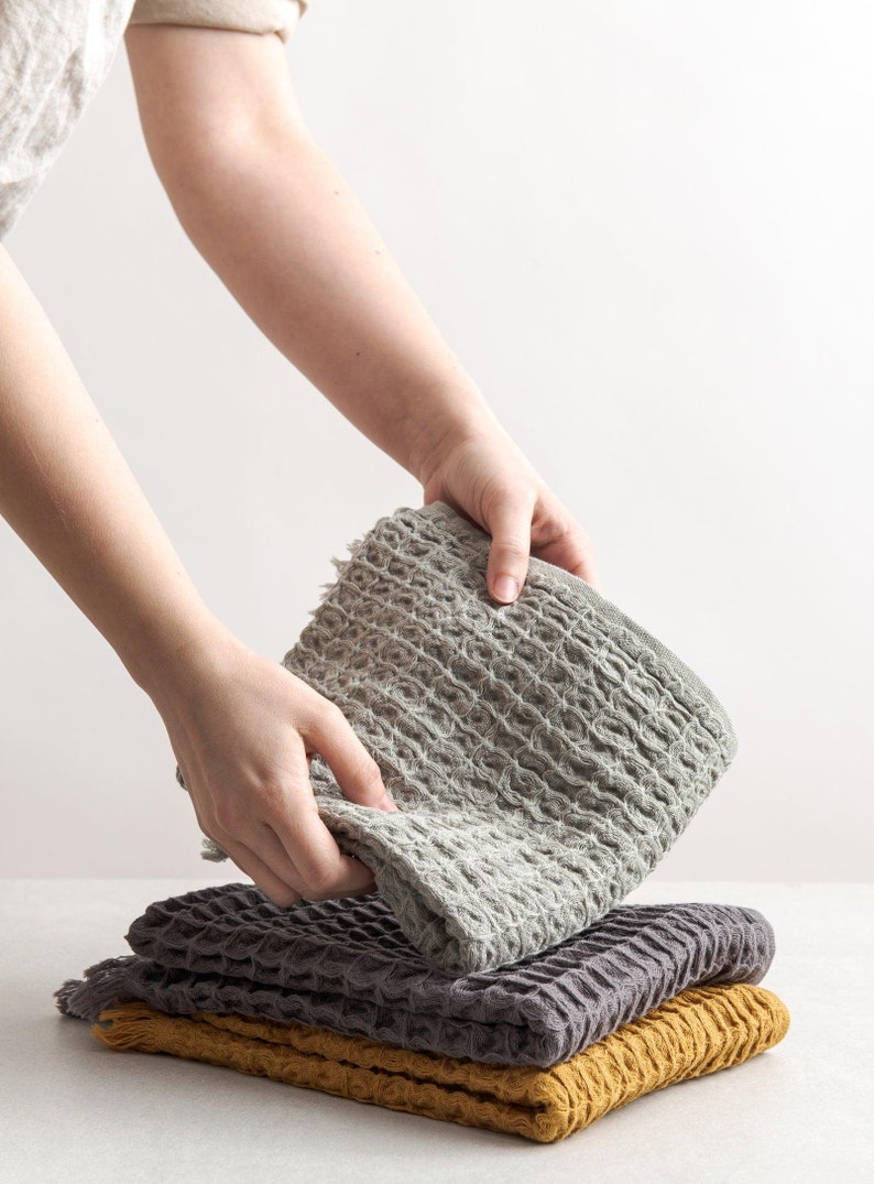 Turkish hand towel Waffle Olive Grey image 1