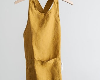 Linen Kids Apron - Ochre