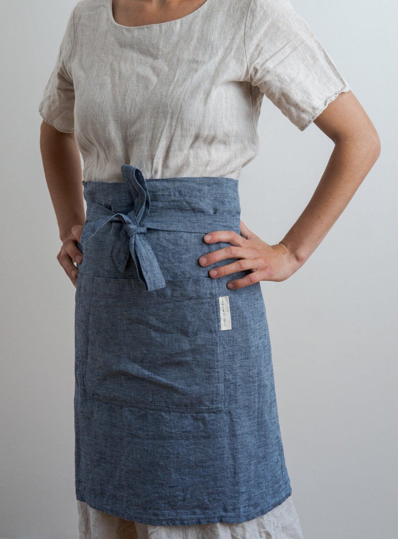 Half Linen Apron Navy image 2