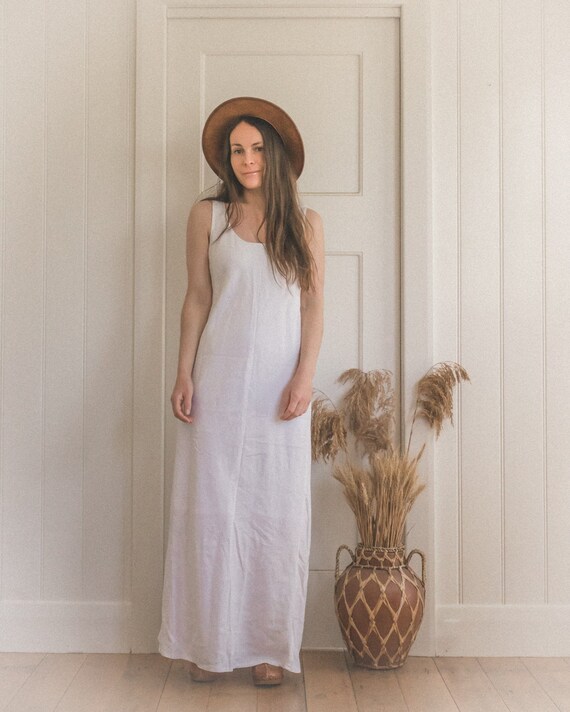 Vintage 90's Simple White Linen Maxi Dress