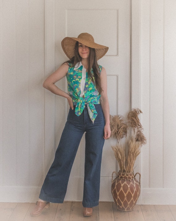 Vintage 60's Floral Collared Tee/Beach Cover