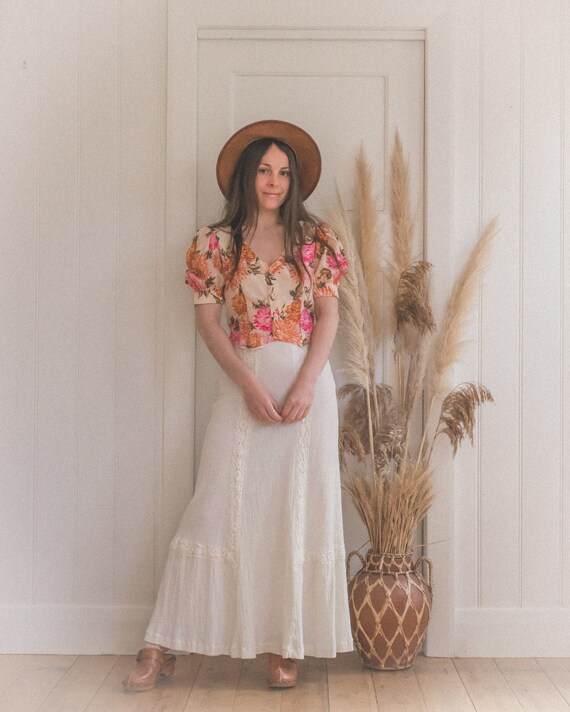 Handmade Silky Floral Puff Sleeve Blouse