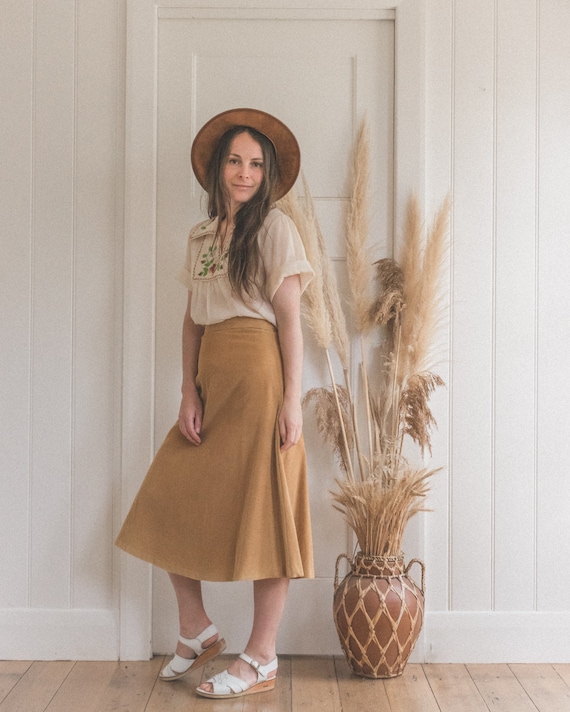 Honey Brown High Waist Corduroy Skirt