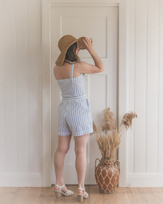 Vintage 50's inspired 80's Blue Striped Beach Set/