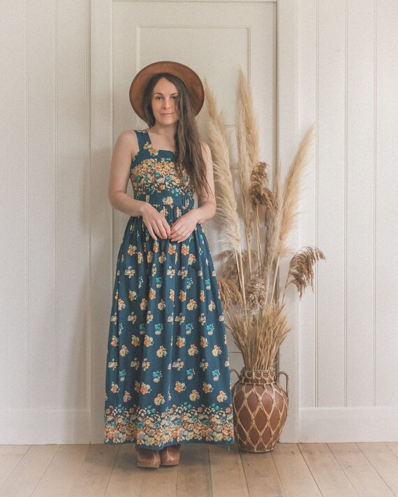 Vintage Handmade 70's Blue Floral Maxi Dress