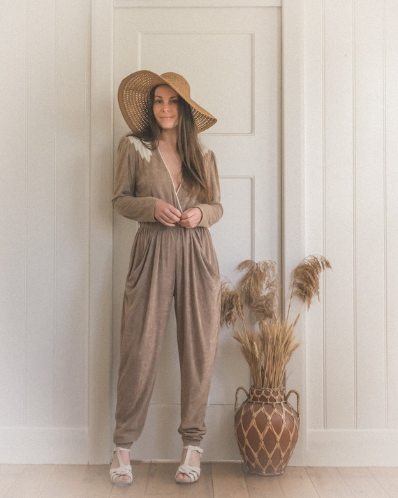 Vintage Beige Terry Cloth Jumpsuit