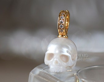 Pearl Skull Necklace Large Bail Skull Pendant Carved Pearl Pendant Gothic Jewelry White Pearl Pendant Gothic Pendant Skeleton Pendant