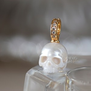 Pearl Skull Necklace Large Bail Skull Pendant Carved Pearl Pendant Gothic Jewelry White Pearl Pendant Gothic Pendant Skeleton Pendant